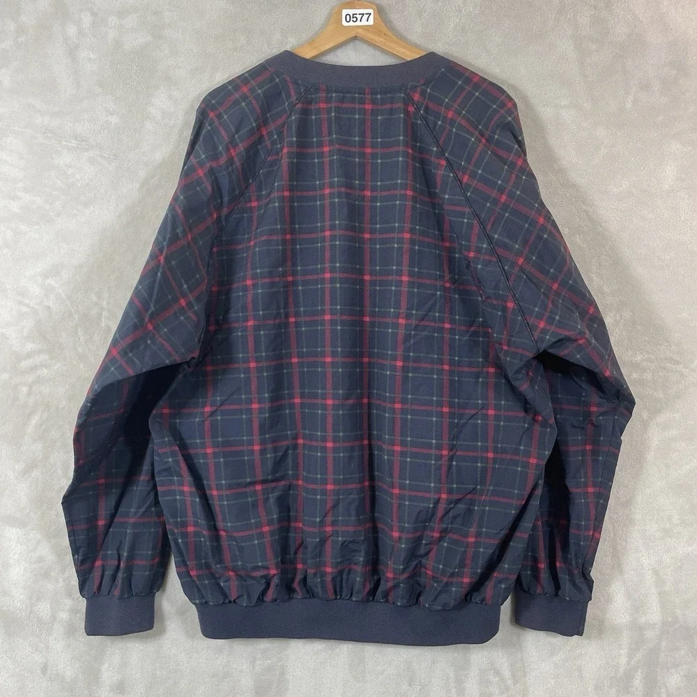 Vtg 80s Izod Windbreaker Pullover V-Neck Mens Large Plaid Preppy Grandpa Logo